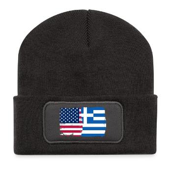 US Griechenland Flagge Fusion - Recycelte Patch Beanie - Dunkelgrau - Vorne