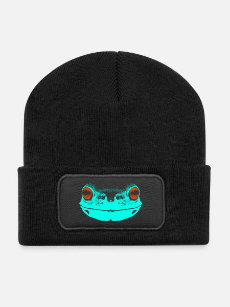 Frosch / Gesicht / farbig - Recycelte Patch Beanie - Schwarz