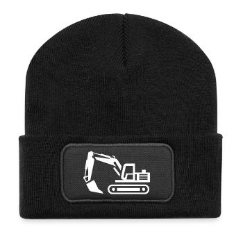 Contours d’une excavatrice : silhouette d’un opérateur d’engin de chantier - Beanie recyclé à patch - noir - Devant