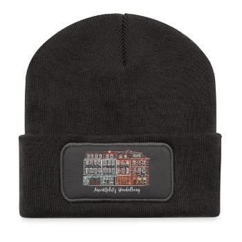 Heidelberg Marktplatz, Süddeutschland Handzeichnun - Recycelte Patch Beanie - Dunkelgrau - Vorne