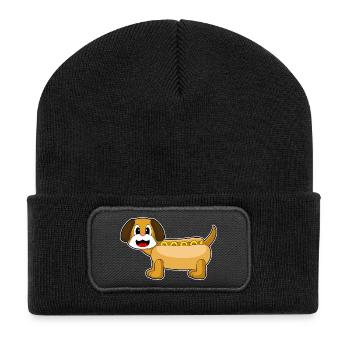 Hund Hotdog - Recycelte Patch Beanie - Schwarz - Vorne