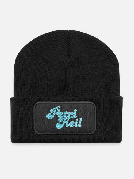 Petri Heil Angler Hobby Fische Schuppen Muster - Recycelte Patch Beanie - Schwarz