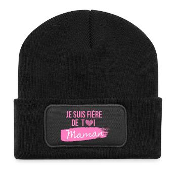 Rosa Herz Mama Pride T-Shirt - Recycelte Patch Beanie - Schwarz - Vorne