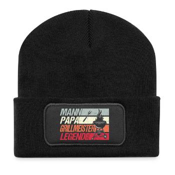 Grillmeister Papa - Recycelte Patch Beanie - Schwarz - Vorne