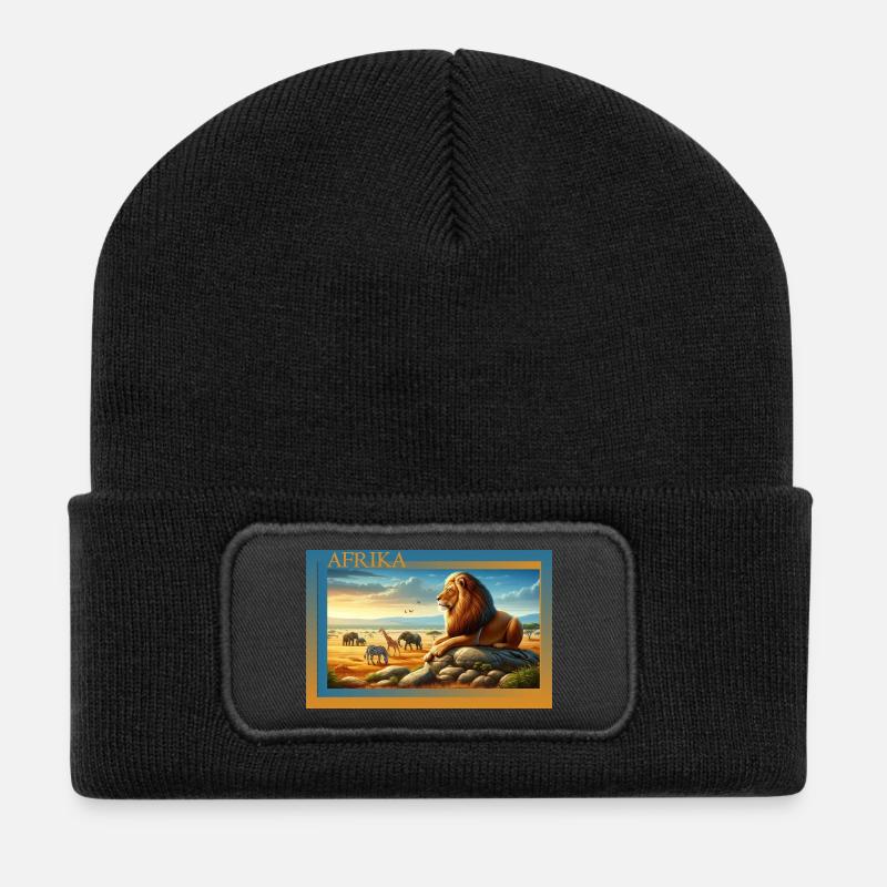 Afrika Löwe am Sonnenuntergang - Recycelte Patch Beanie - Schwarz
