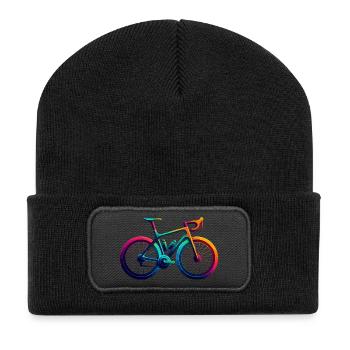 Illustration de cyclisme arc-en-ciel vibrant - Beanie recyclé à patch - noir - Devant