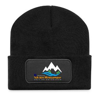 Minicamper Bergwanderer Motiv - Recycelte Patch Beanie - Schwarz - Vorne