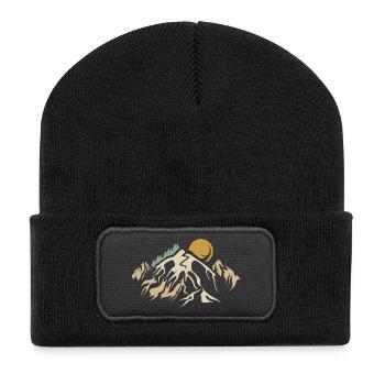 retro Berge Landschaft Natur vintage Berg wandern - Recycelte Patch Beanie - Schwarz - Vorne
