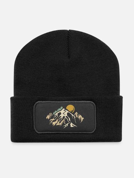 retro Berge Landschaft Natur vintage Berg wandern - Recycelte Patch Beanie - Schwarz