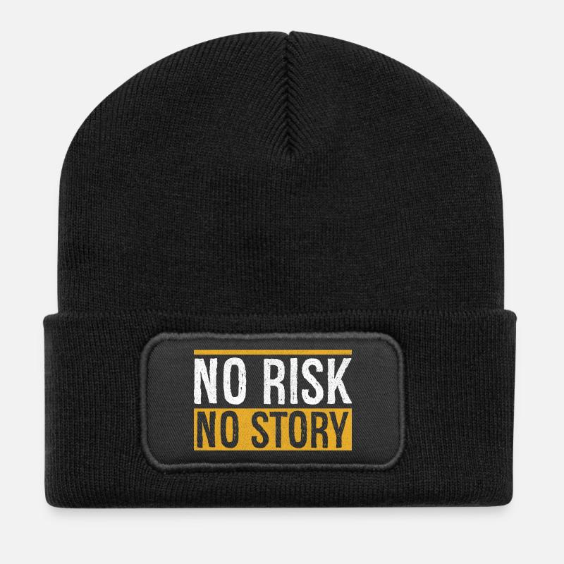 no risk no story - Recycelte Patch Beanie - Schwarz