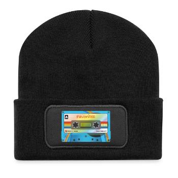 Kassette mit Favorites - Recycelte Patch Beanie - Schwarz - Vorne