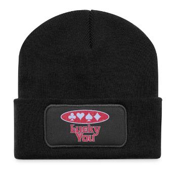 Chance de carte : Vous avez de la chance - Beanie recyclé à patch - noir - Devant