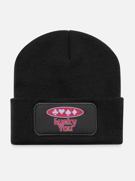 Kartenglück: Lucky You - Recycelte Patch Beanie - Schwarz