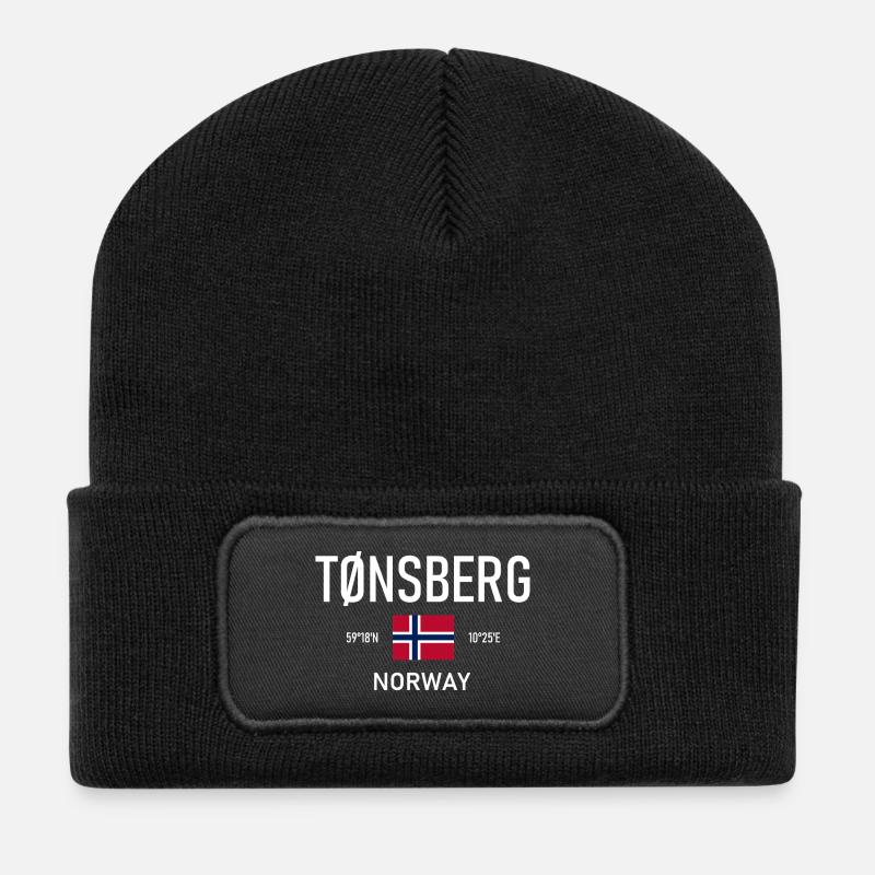Tønsberg - Norway - Koordinaten - Flagge Tonsberg - Recycelte Patch Beanie - Schwarz