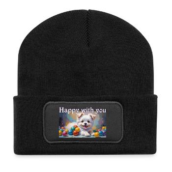 Chiot chien mignon avec des boules colorées Dog Love - Beanie recyclé à patch - noir - Devant