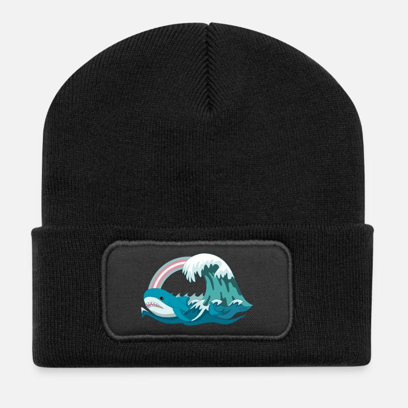 Pride Blahaj Pastell Regenbogen - Recycelte Patch Beanie - Schwarz