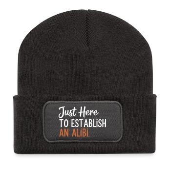 Nur hier, um ein Alibi zu schaffen – Lustiges Desi - Recycelte Patch Beanie - Dunkelgrau - Vorne