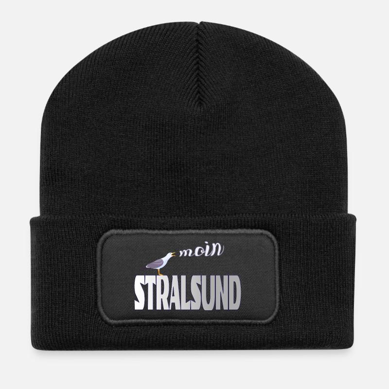 Stralsund Möwe & Moin Ostsee - Recycelte Patch Beanie - Schwarz