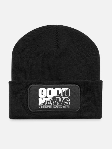 GOOD NEWS Bible Verse Proverb - Recycled Patch Beanie - black