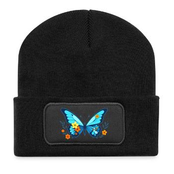 Falter mit Blumen - Recycelte Patch Beanie - Schwarz - Vorne