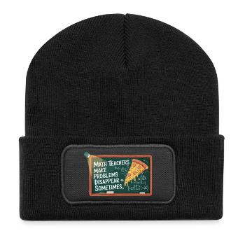 Lustiges Mathelehrer Design Pizza & Probleme lösen - Recycelte Patch Beanie - Schwarz - Vorne