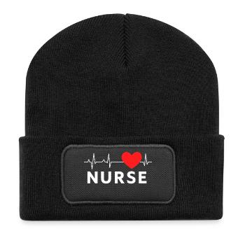 NURSE Heart ECG - Nurse Nurse - Recycled Patch Beanie - black - Front