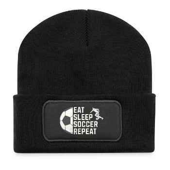 Eat. Sleep. Soccer. Repeat. – Für alle Fußballfans - Recycelte Patch Beanie - Schwarz - Vorne
