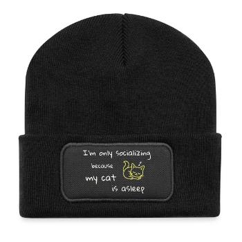 Cat Humor – Only Socializing Now - Recycled Patch Beanie - black - Front