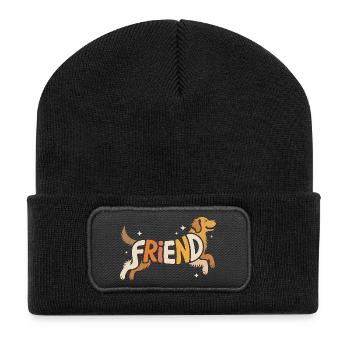 Friend Dog - Logo d’animal de compagnie cool - Beanie recyclé à patch - noir - Devant