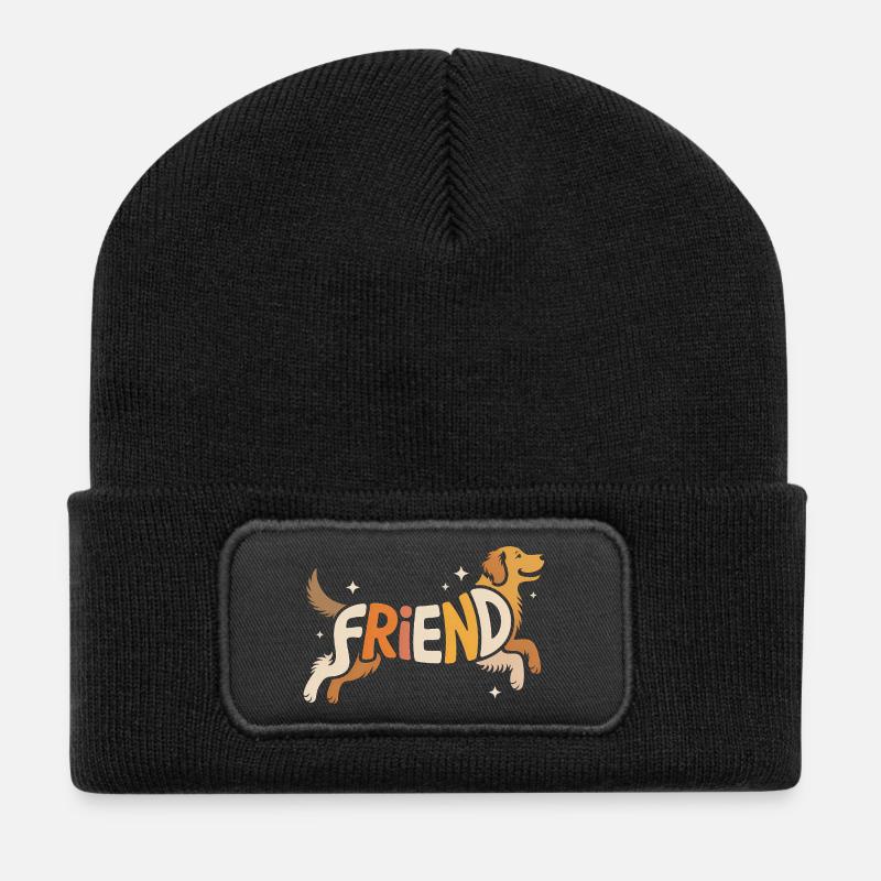 Friend Dog - Cool Pet Logo - Recycled Patch Beanie - black