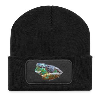 Illustration caméléon coloré - Beanie recyclé à patch - noir - Devant