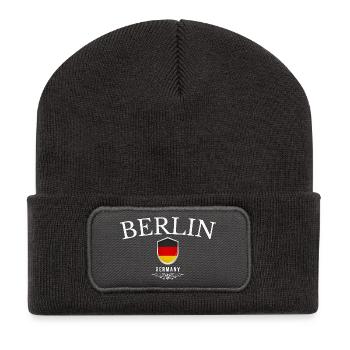 Berlin, Deutschland, elegantes und minimalistisches Design - Recycelte Patch Beanie - Dunkelgrau - Vorne