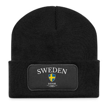 Swedish pride, minimalist sleek design - Recycled Patch Beanie - black - Front