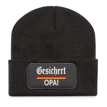Gesichert Opa! Werdender Opa Spruch - Recycelte Patch Beanie - Dunkelgrau - Vorne