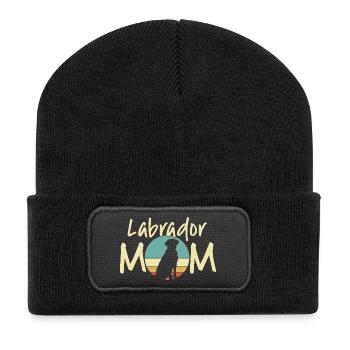 maman labrador rétro coucher de soleil design - Beanie recyclé à patch - noir - Devant