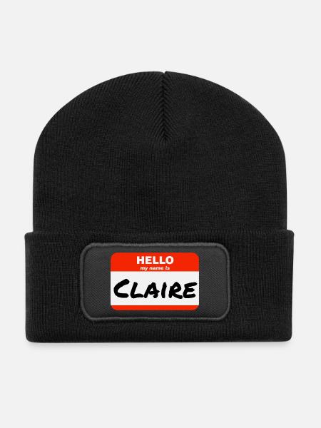 Hello My Name Is Claire Etikett Namensschild - Recycelte Patch Beanie - Schwarz