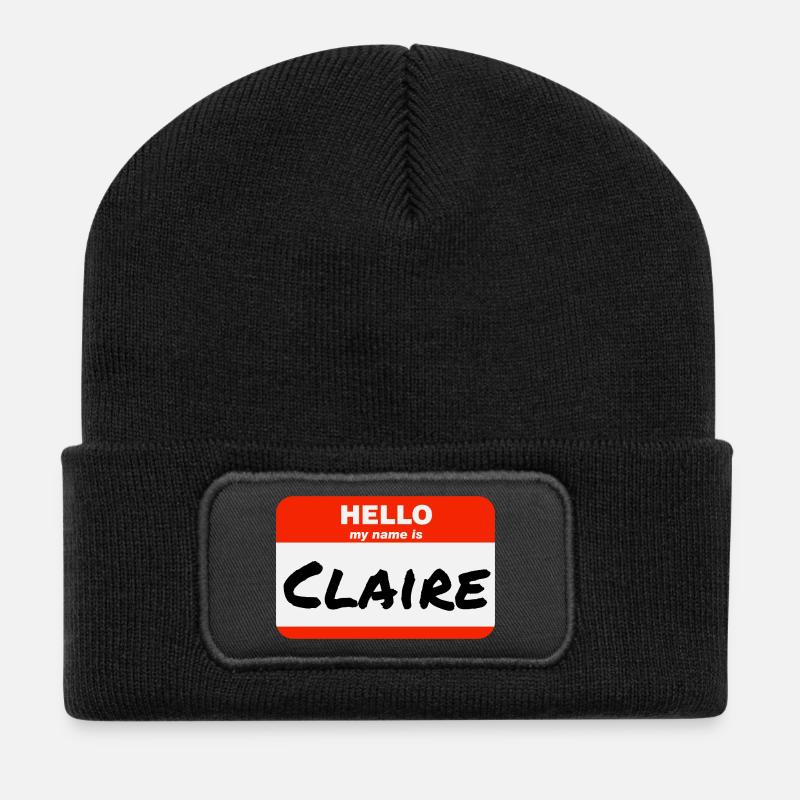 Hello My Name Is Claire Etikett Namensschild - Recycelte Patch Beanie - Schwarz
