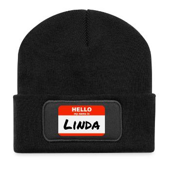Hello My Name Is Linda Label Name Tag - Recycled Patch Beanie - black - Front