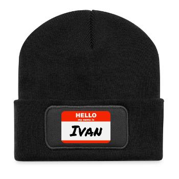 Hello My Name Is Ivan Etikett Namensschild - Recycelte Patch Beanie - Schwarz - Vorne