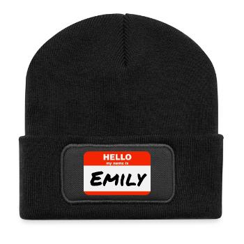 Hello My Name Is Emily Label Name Tag - Recycled Patch Beanie - black - Front