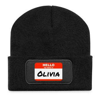 Hello My Name Is Olivia Label Name Tag - Recycled Patch Beanie - black - Front