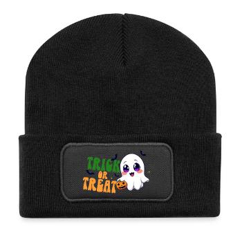 Kawaii Ghost Trick or Treat Halloween Pumpkin Candy - Recycled Patch Beanie - black - Front