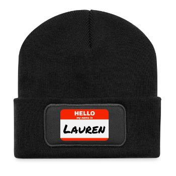 Hello My Name Is Lauren Label Name Tag - Recycled Patch Beanie - black - Front