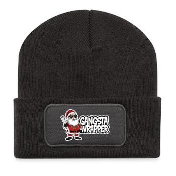 Gangsta Wrapper Santa Weihnachtsdesign - Recycelte Patch Beanie - Dunkelgrau - Vorne