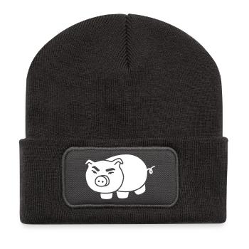 Piggy - Dessin animé de ferme drôle - Beanie recyclé à patch - charbon - Devant