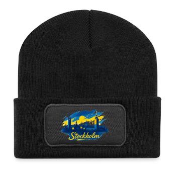Stockholm Skyline Blue Yellow Sweden Gift - Recycled Patch Beanie - black - Front