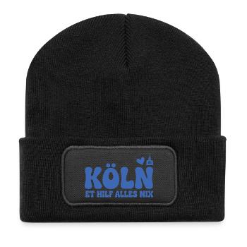 Köln Dialekt Grobschrift Logo - Recycelte Patch Beanie - Schwarz - Vorne