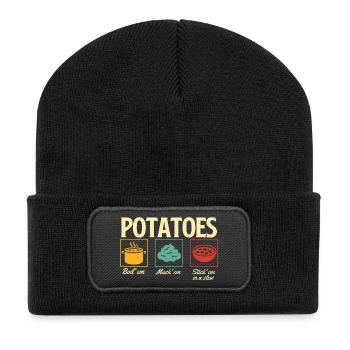 Potatoes Boil Mash Stew Thanksgiving Quote - Recycled Patch Beanie - black - Front
