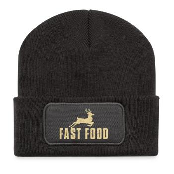 Fast Food Hirschjagd Lustiges Spiel Witz - Recycelte Patch Beanie - Dunkelgrau - Vorne