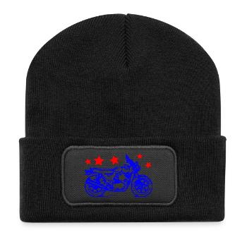 Dessin au trait de vélo bleu avec étoiles rouges - Beanie recyclé à patch - noir - Devant